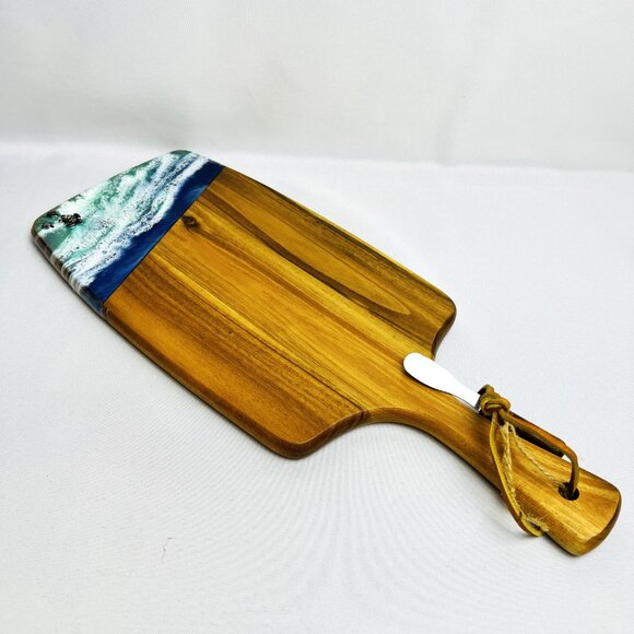New Handmade Charcuterie Board Serving Tray Seascape Ocean Waves Epoxy Art 17" - Picture 6 of 10